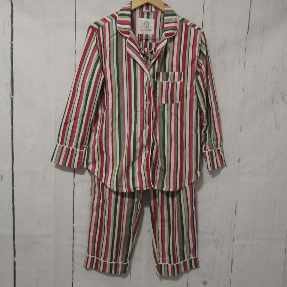 PrintFresh Pajamas Set S Candy Stripe Top Bottom Lounge Christmas Holiday